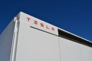 Close up view of Tesla Megapack at the Burt County facility