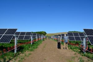 Several people touring the Burt County solar facility